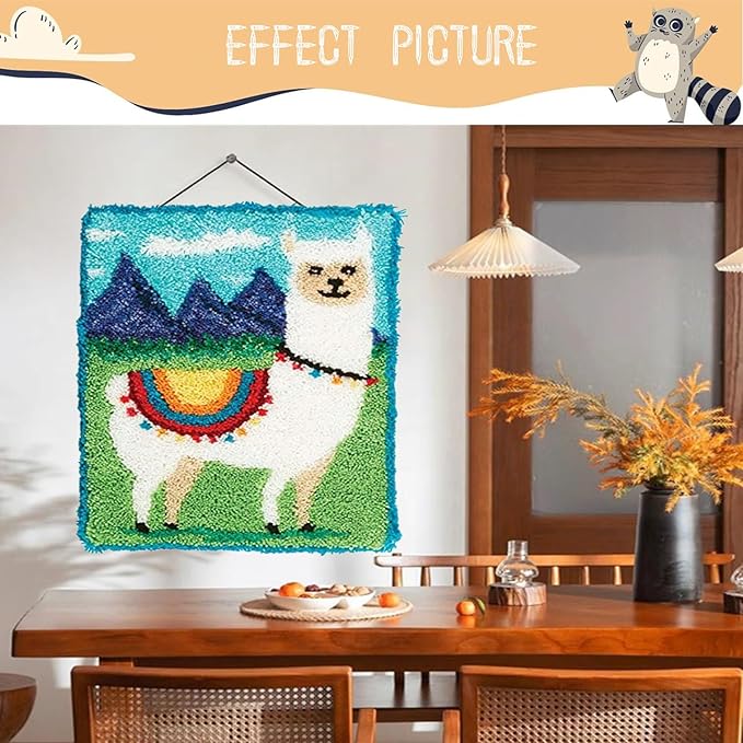 EMISTEM Latch Hook Kits for Adults - DIY Latch Hook Rug Kits, Crochet Kit for Beginners, Rug Making Kits with Printed Canvas, Gift Packaging. (White Alpaca on The Grassland, 20x15 inch)