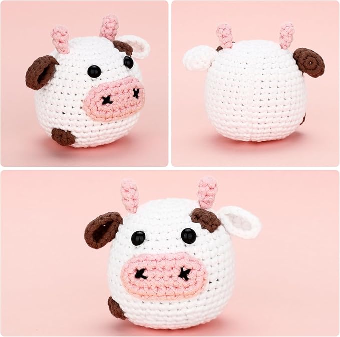 Crochet Kit for Beginners: Cow Crochet Kit, Including Step-by-Step Video Tutorials, Instruction, Hook, Accessories, Surprise Birthday Gift for Adults, Relaxing Crafts