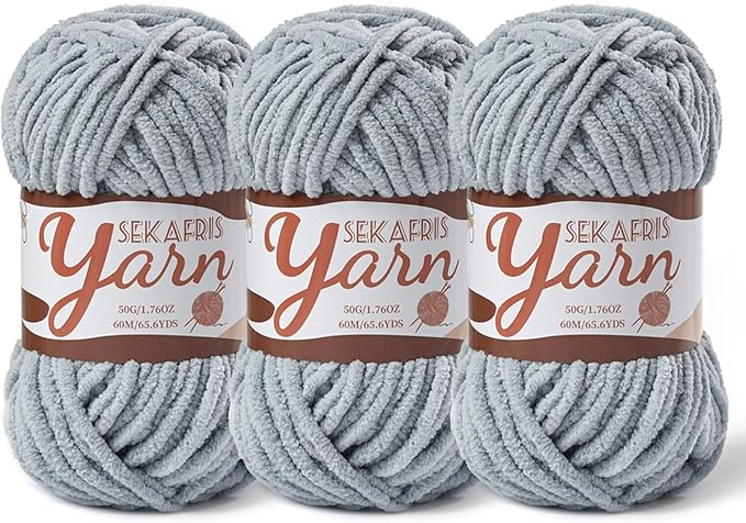3 Pack Fluffy Velvet Yarn for Crocheting，Baby Blanket Yarn for Crocheting Soft，150g(196.8yds) Amigurumi Yarns，Plush Chenille Crochet Yarns，Puzzle Yarn for Crochet Weaving Craft(3 Grayish)