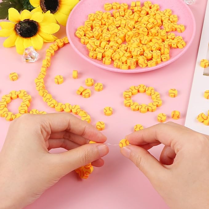 EVERMARKET 100pcs Baseball Beads Polymer Clay Baseball Softball Beads Charms Sports Ball Spacer DIY Bead for Necklace Bracelet Jewelry Handmade Jewelry Making Accessories Supplies