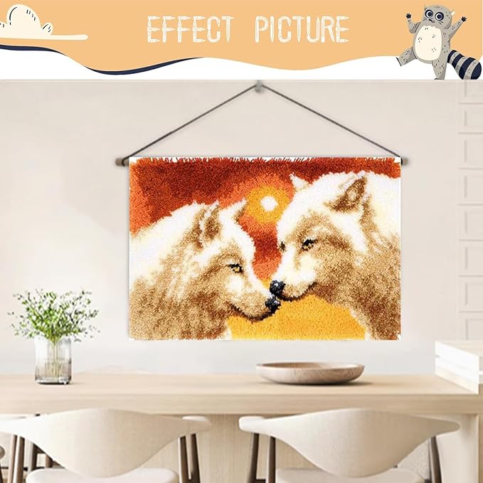 Latch Hook Kits for Adults - DIY Latch Hook Rug Kits, Crochet Kit for Beginners, Rug Making Kits with Printed Canvas, Gift Packaging.(White Wolf King, 20x15)