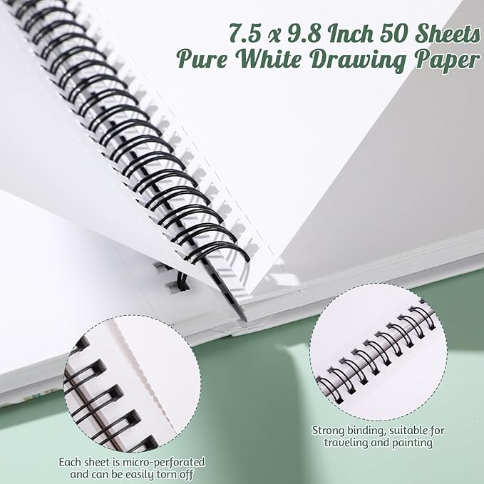 50 Sheets Marker Paper Pad, 7.5×9.8 Inch Bleedproof Art Sketch Pad, 73lb/120gsm Drawing Paper Spiral Sketch Book, Alcohol Marker Paper Painting Coloring Paper for Beginners, Artists, Gift