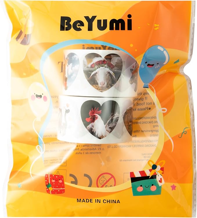 beyumi 1000pcs valentine's day realistic animal stickers in 2 rolls for kids valentine animal heart decals waterproof vinyl labels for greeting card envelope scrapbooking party decor gift girls teens