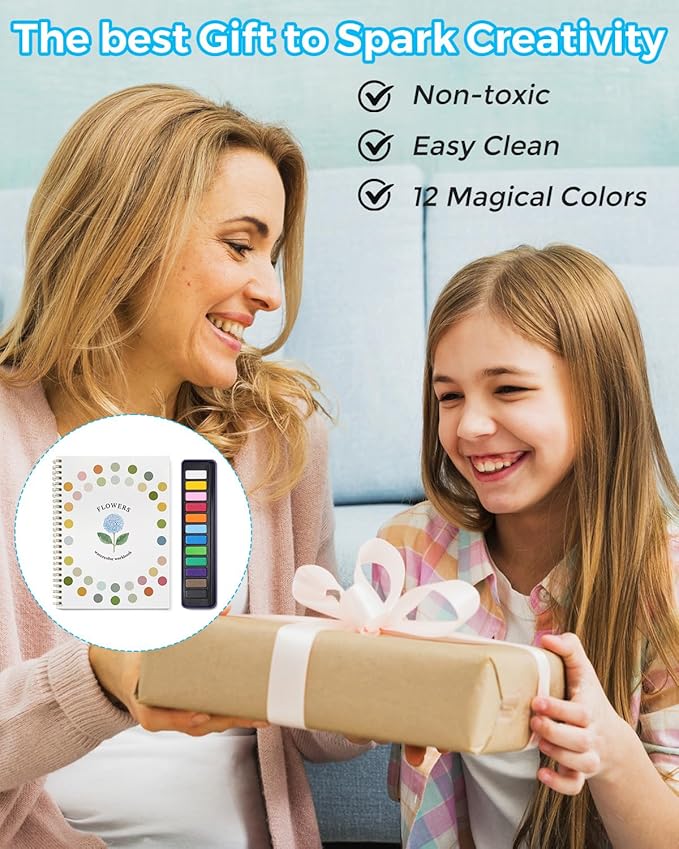 Dancart Beginner Watercolor Painting Set, 12 Colors in Rustproof Tin Box with 3 Brushes, Outlined Sketchbook & Guide for Adults, Teens (1)