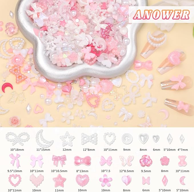 330 Pcs Junk Phone Case Charms 26 Pcs A-Z Rhinestone Alphabet Letter Charm, Mix Pink Color White Flower Bow Heart Pearls Flatback Resin Charms Letter Junk Cases Kit for DIY Crafts
