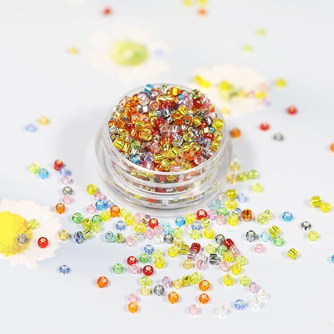 2mm Sliver Lined Glass Seed Beads About 24000pcs in Storage Box,12/0 Small Craft Seed Beads for Jewelry Making (1000Pcs Per Color, 24 Colors)