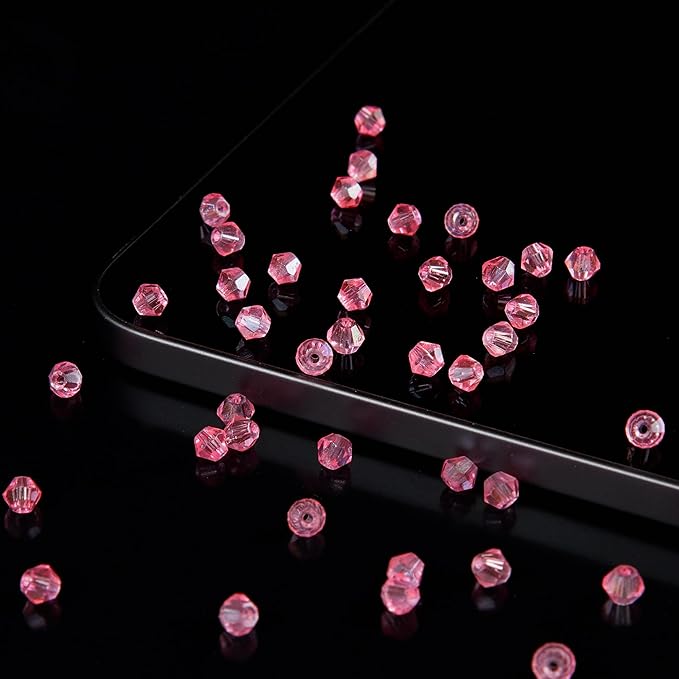 laopottbeads 1100pcs 4mm bicone crystal glass beads for jewelry making, sparkling mini beads for suncatchers, diy bracelets & craft projects (light rose red)