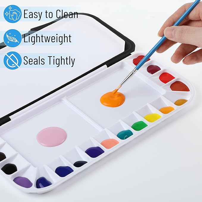 Mr. Pen- Airtight Watercolor Palette with Lid, Black, 18 Wells and 2 Mixing Areas, Empty Watercolor Palette, Paint Pallet with Lid, Folding Paint Tray