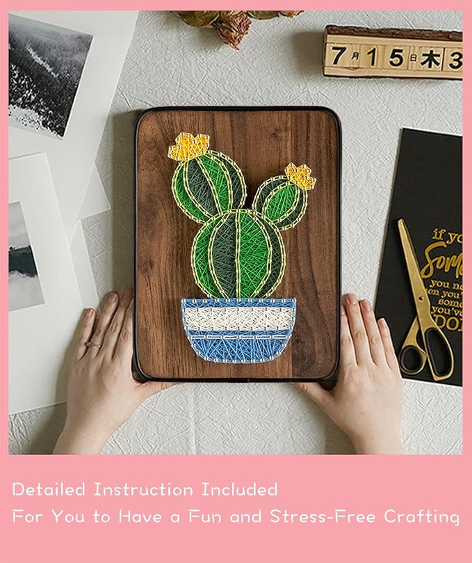 BAZIMA ALICE DIY String Art Kit for Beginner, DIY Cactus Potted Craft Kit,Unique Gift,Craft Kit for Holidays