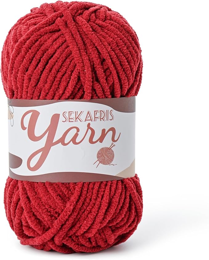 Fluffy Velvet Yarn for Crocheting，Baby Blanket Yarn for Crocheting Soft，50g(65.6yds) Amigurumi Yarns，Plush Chenille Crochet Yarns，Puzzle Yarn for Crochet Weaving Craft(Burgundy)