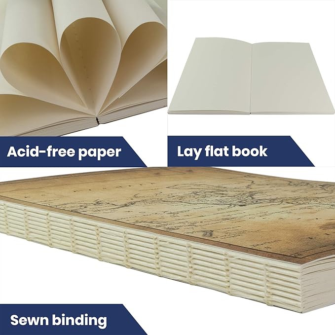 LayFlat Sketchbook - 5.5 x 8.25 Inches - Old World Map Blank Note Book, 64 Sheets, Thick 100gsm Paper