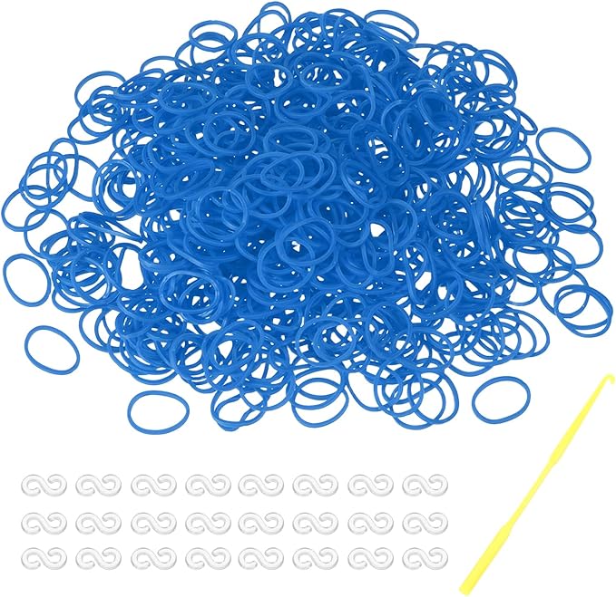 MECCANIXITY 600 Pcs Loom Rubber Bands Kit with 25 Pcs S-Clips 1-Hook Rubber Bands Refill Bracelet Making Kits for Weaving DIY Handcrafts Gift, Blue