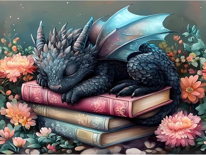 Dragon Stamped Cross Stitch Kits for Beginners Adults, Flower Book Dimensions Needlepoint Art Crafts,Counted Cross Stitch Kits Embroidery Kits for Beginners Adults for Home Decor 15.7X11.8inch