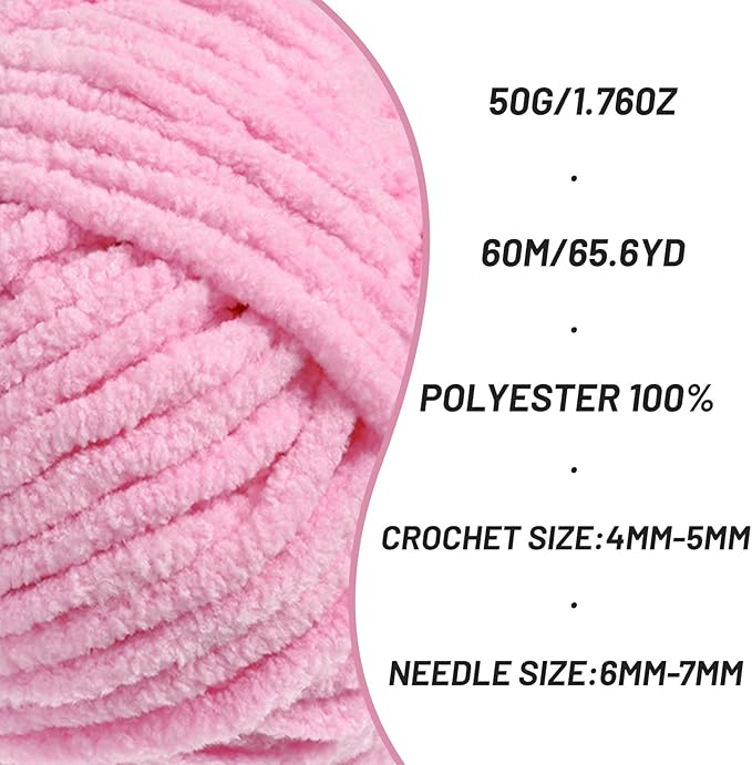 Fluffy Velvet Yarn for Crocheting，Baby Blanket Yarn for Crocheting Soft，50g(65.6yds) Amigurumi Yarns，Plush Chenille Crochet Yarns，Puzzle Yarn for Crochet Weaving Craft(Dark Pink)