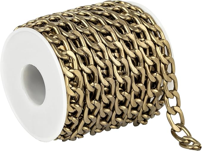 YOUBEIYEE 16.4 Feet Jewelry Making Chain Roll, Bronze Plated Aluminum Curb Cuban Chain Necklace for Women and Men Jewelry Chains Bulk