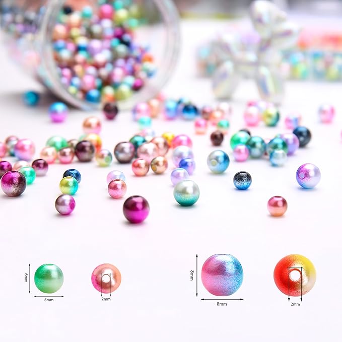 BONNY BOXX 1020PCs 6 & 8MM Gradient Mermaid ABS Pearl Beads Set for Jewelry Making Loose Round Faux Pearls with Holes for Bracelet Necklace Earring Accessories Vase Filler