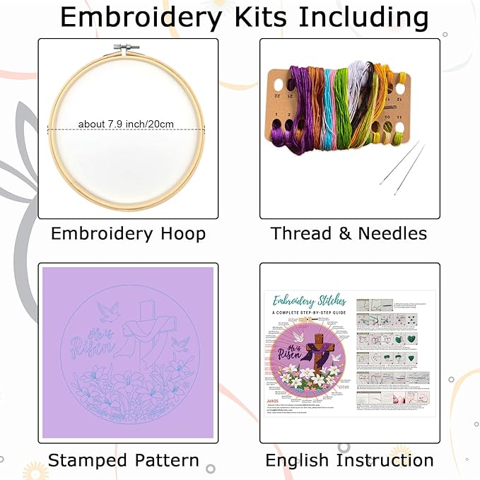 Nuberlic Lily Pattern Embroidery Kits for Beginner Adults, Cross Stitch Starter Kit with Embroidery Hoop Needles Threads Instruction -Easter Jesus