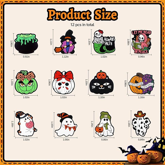 12pcs Halloween Silicone Focal Beads, Focal Beads for Pens，Keychain Making, Bracelet, Necklace Crafts, Bulk for DIY（Halloween）