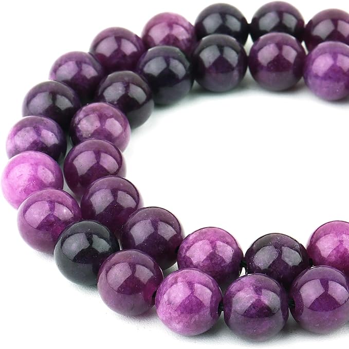 Jade Stone Beads for Jewelry Making - 8mm Gemstone Round Beads for Bracelets(45-47pcs, Purple Charoite Jade)