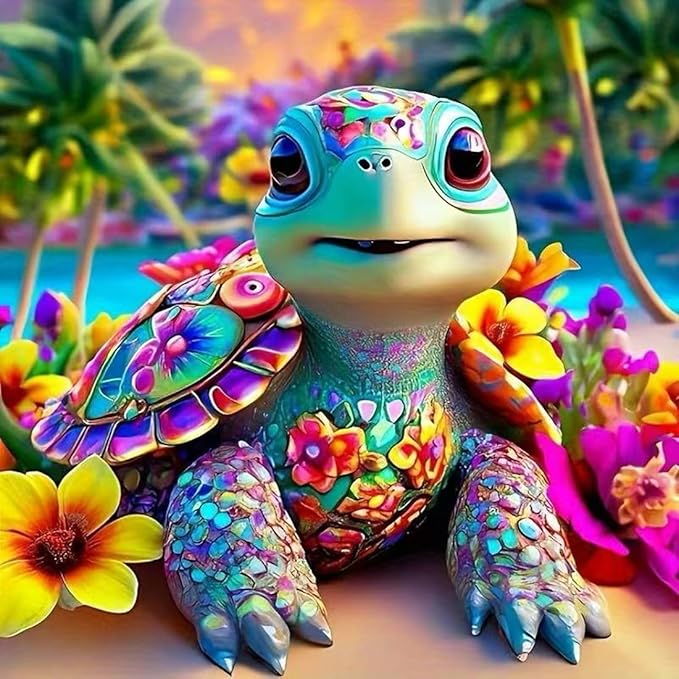 SHICERNHJ Sea Turtle 5D Diamond Painting for Adults Beginner,Flowers Diamond Art Kits for Adults DIY Full Drill Gem Art with Painting Kit for Crafts Home Wall Decor 13.8 X 13.8 inch
