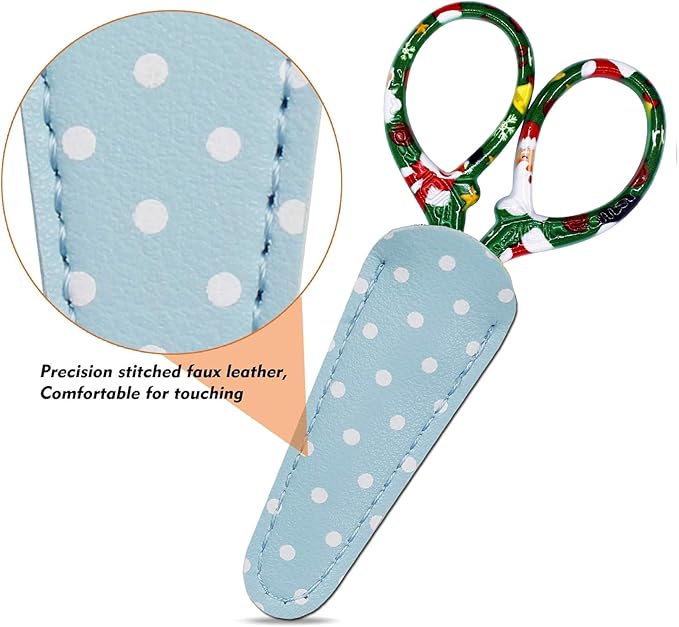 Small Embroidery Scissors 3.6Inch Stainless Steel Scissors with Leather Scissor Cover Little Straight Stainless Steel Pointed Tip Shears for Thread Cutting Artwork Needlework