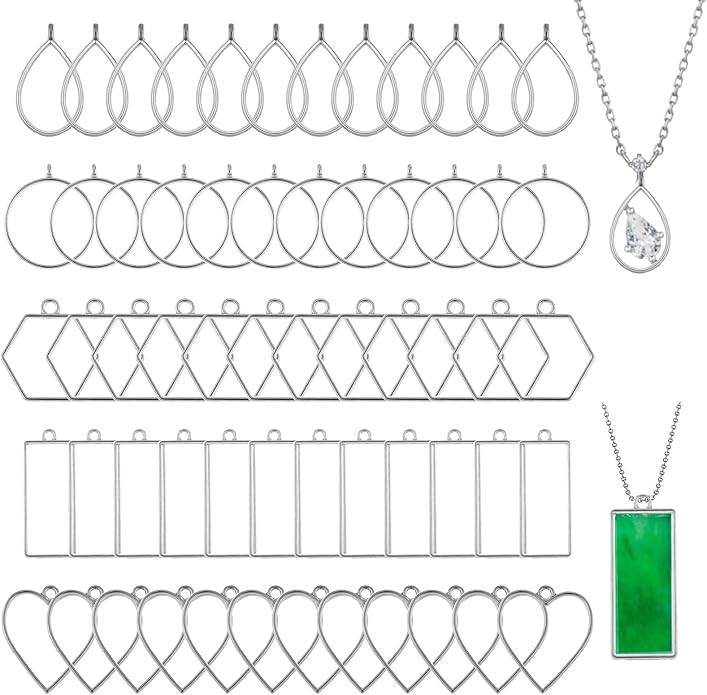 Open Bezels, 60Pcs Alloy Bezels for Resin Jewelry Making, Open Back Bezel Pendants, Geometric Hollow Frame Pendant for Making Pendants, Bracelets, Resin Jewelry, DIY Crafts