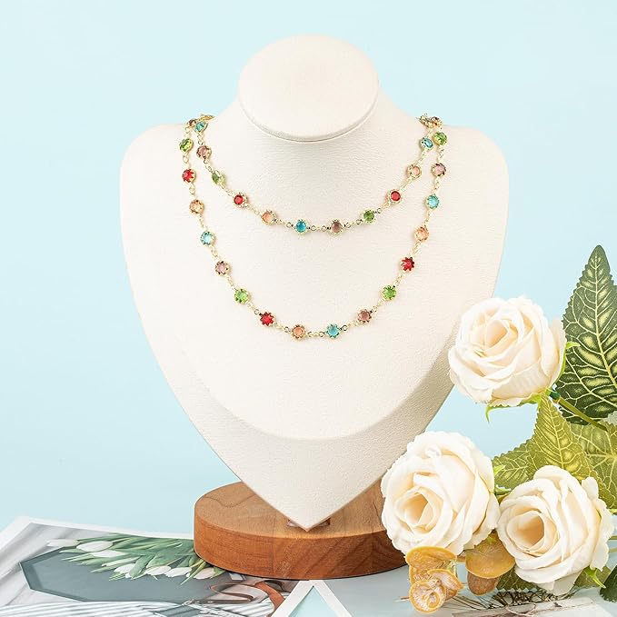 UMAOKANG Colorful Crystal Jewelry Chains Bulk 18K Gold Plated Brass Chain for Jewelry Making Women Necklace Bracelet DIY Craft Chain Roll