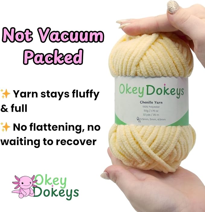 Size 6 Chenille Yarn 50g/32yds, 100% Polyester, Never Compressed to Keep Yarn Fluffy, 1 Pack, Each Skein - 1.76oz/50g, 32yds/35m, for Crocheting and Amigurumi, Pastel Purple, Color 28