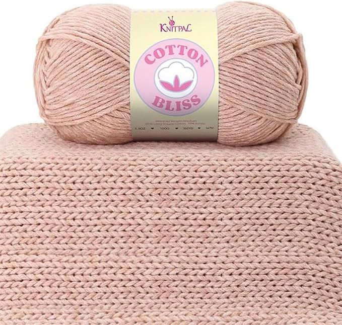 Cotton Bliss Soft Cotton Blend Yarn for Crocheting, 4-Pack (640Yds / 400G), Free Patterns, Beginners Friendly - #4 Medium Worsted Weight Yarn for Baby Blanket - Pink Cashmere