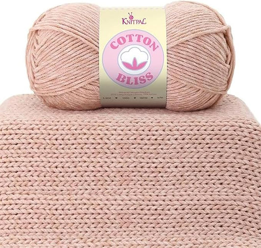 Cotton Bliss Soft Cotton Blend Yarn for Crocheting, 4-Pack (640Yds / 400G), Free Patterns, Beginners Friendly - #4 Medium Worsted Weight Yarn for Baby Blanket - Pink Cashmere