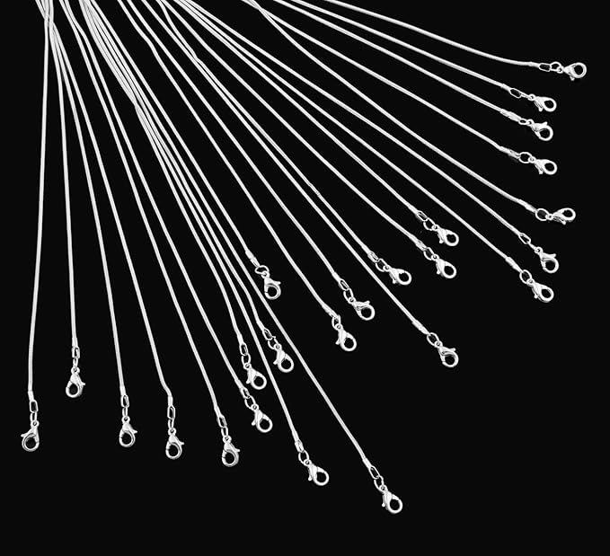 Cmidy 24pcs Chains for Jewelry Making 24 Inch 925 Sterling Silver Plated 1.2mm DIY Snake Chain Bulk Link Necklace With Lobster Clasps