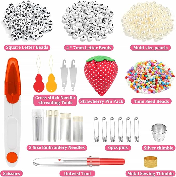 PAXCOO 985Pcs String Bracelet Making Kit, Friendship Bracelet String Kit with 110 Skeins Embroidery Floss Cross Stitch Thread, 830 Beads for Friendship Bracelet Making, 45Pcs Embroidery Tools