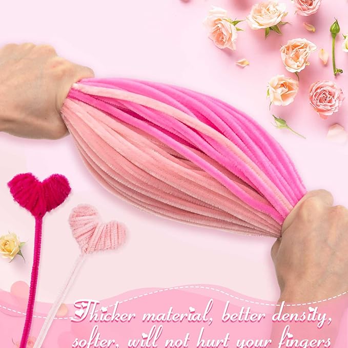 Peryiter 371 Pipe Cleaners Flowers Set, Mixed Colors Chenille Stems Bulk with Floral Wires, Gardening Tape, Stamen for DIY Flower Making Kit, Gift Idea for Mother's Day(Pink)