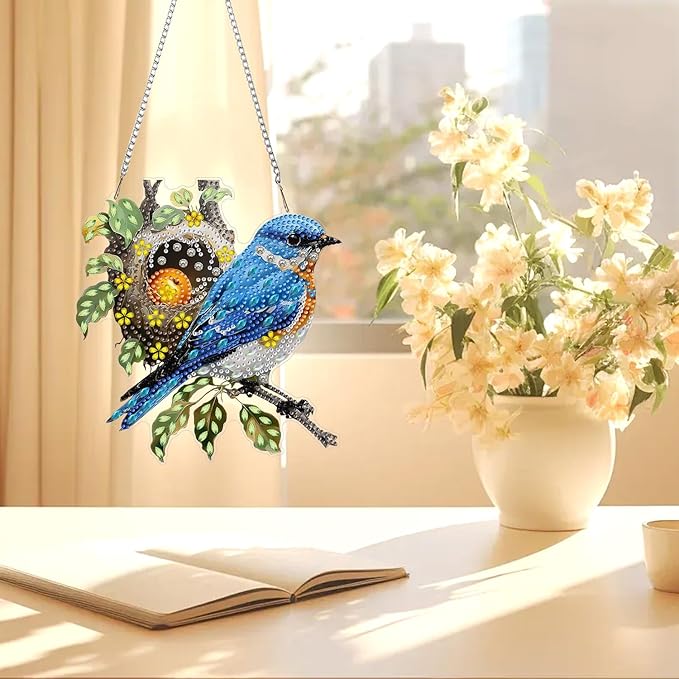 AIRDEA Hanging Diamond Painting Kits Bird,Special Shaped Diamond Art Kits for Beginner Nest and Bird Gem Art Pendant Decor,7.87x7.52in
