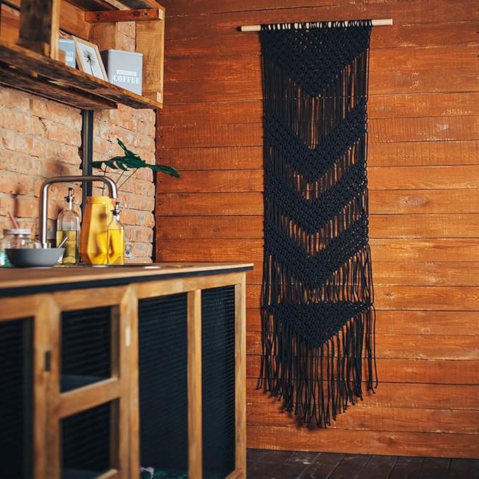 ewparts macrame kit for adults beginner diy craft kits with step by step instruction book,3mm macrame cord black,wooden beads, wood rings to make plant hanger, boho wall hanging decor, book marks