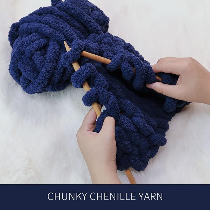 Tibetan Blue Chunky Chenille Yarn for Crocheting Bulky Thick Fluffy Yarn for Knitting,Super Bulky Hand Blanket, Soft Plush Yarn Crochet Carpet/Scarf/Cushion/ 8 Jumbo Pack(63.76oz/197.68yd