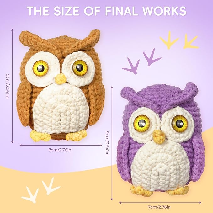 LUDOTEK Crochet Kit for Beginners, Crochet Animal Kits,Crocheting Kit for Starters with Step-by-Step Video Tutorials, Beginner Crochet Kits for Adults(2 Pack owl)