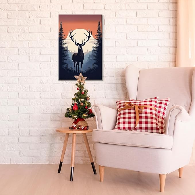 JOOZ Paint by Numbers Kit for Adults Framed Deer Paint by Number with Easel Moon Adult Paint by Number Kits Framed Canvas DIY Forest Oil Painting Kits for Home Wall Decor 8x12 Inch