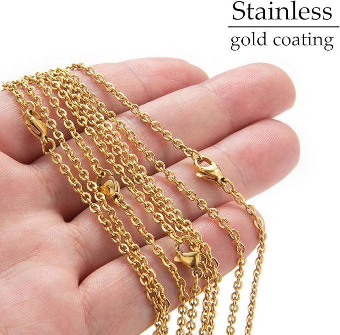 20 Pack Necklace Chains Gold Plated Stainless Steel Cable Chain Necklace Bulk for Jewelry Making, 20 Inches