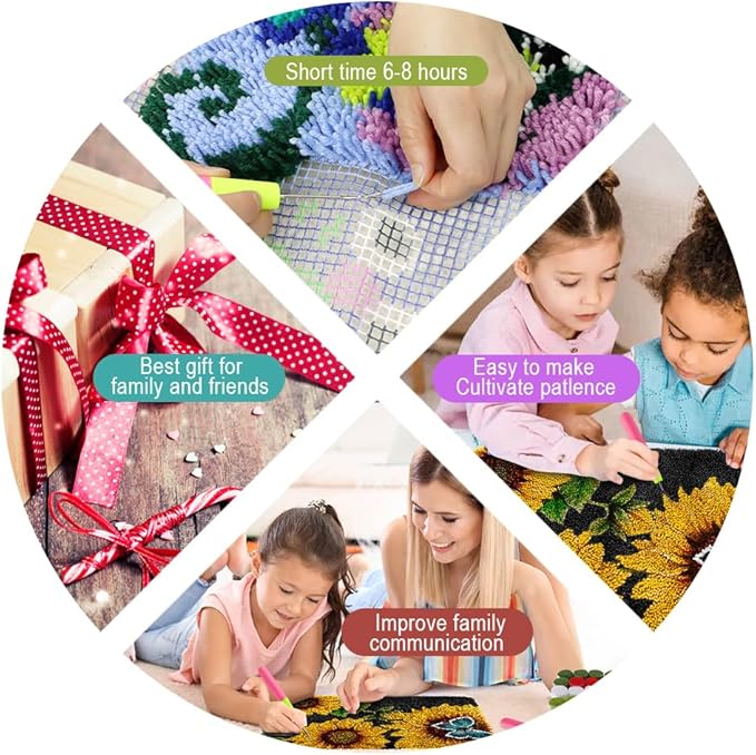 MGahyi Latch Hook Rug Kits for Adults, DIY Crochet Yarn Rugs Hooking Craft Kit with Color Preprinted Pattern Design for Kids Adults and Beginners(Sunflower, 20 x 15in)