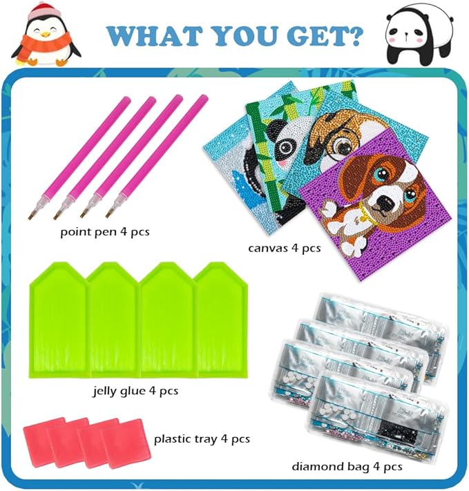 Labeol Diamond Art Kits for Kids Crafts for Girls Ages 6-8-10-12 Easy to DIY Creative Diamond Art Sticker Craft by Numbers Kits for Kids and Adult Beginners (4 Pack Classic)