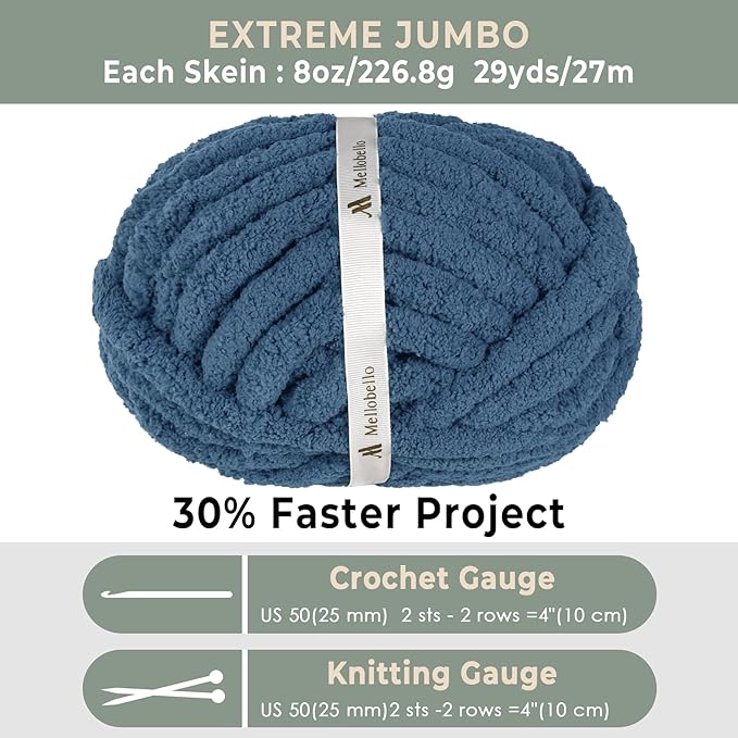 Jumbo Chunky Yarn for Hand Knitting - Super Thick Chenille Chunky Yarn for Crocheting - Extra Soft Bulky Fluffy Blanket Big Yarns 8 Jumbo Pack (27yds,8 oz Each Skein) Blue Teal