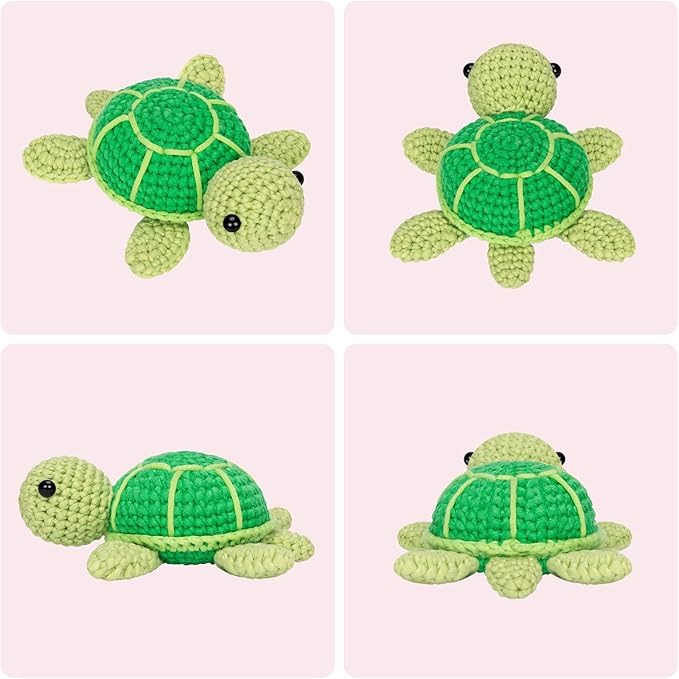 Mewaii Crochet Kit for Beginners Level 1 with 40% Extra Eco-Friendly Pre-Started Easy Yarn, Step-by-Step Video Tutorials for Adults and Kids (Green Sea Turtle)