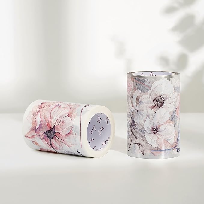 WT Frostbloom Wide PET Tape, Single Roll, Original Winter Floral Designs, Clear Transparent Adhesive Tape – Not Pre-Cut, for Junk Journals, Scrapbooks, Bujo, Planners, DIY Crafts, Art Stationery
