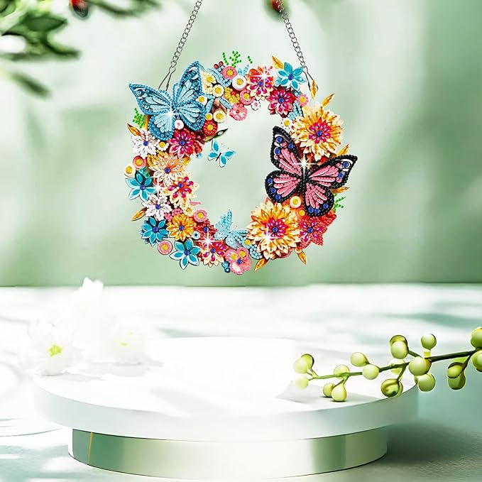 Muzagroo Art Garland Diamond Art Kits for Adults 5D Diamond Hanging Ornament Kits for Windows DIY Special Shaped Diamond Dot Kits Crystal Window Hanging Pendant 2PCS (Garland)