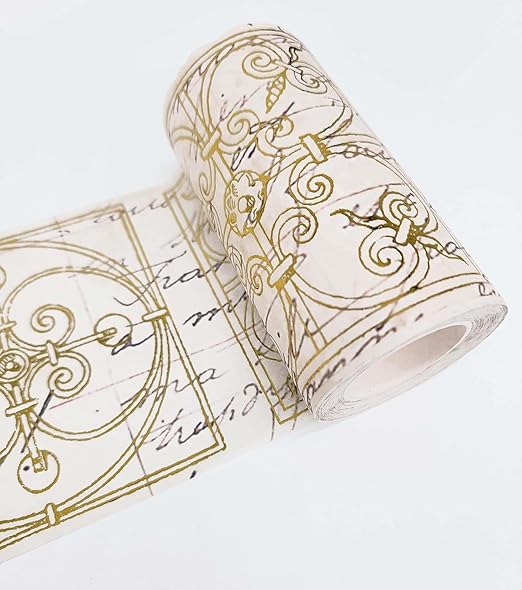 Serenity Fair Washi Tape – Mediterranean Tile Pattern, Extra Wide 4 Inch Scrapbook Supplies for Scrapbooking, Journaling, Stickers, Craft Paper, and DIY Scrapbook Tape Roll (Gold foil)