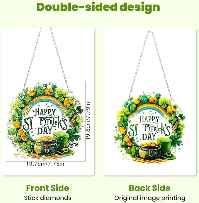 MXJSUA St. Patrick's Day Diamond Art Hanging Kits for Adults Beginners, Crystal Diamond Suncatchers, Special Shape Diamond Painting Pendant Window Ornament Gifts for Home Garden Door Wall Decor