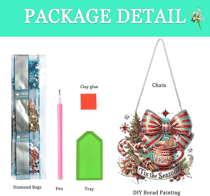 Auremi Christmas Diamond Art Pendant Kits,5D Coffee Diamond Art Diamond Painting Hanging Kits,DIY Special Shaped Diamonds Painting Suncatcher Pendant Kit for Adults for Gift Wall Home Decor