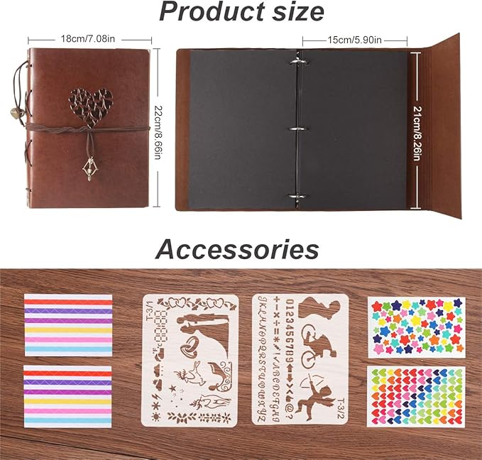 ThxMadam Leather Scrapbook Album 60 Pages Vintage Love Photo Album,8.7 * 7.1 Inch Scrapbook for Couples-DIY Memory Book,Birthday/Wedding Guest Book Gift for Anniversary Mother's Day