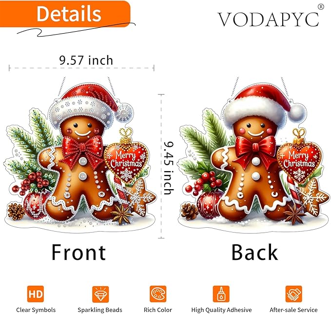 VODAPYC Christmas Diamond Art Hanging Kit for Adults, DIY Double Sided Special Shaped Diamonds Art Window Pendant Ornament for Home Decor(Gingerbread Man)